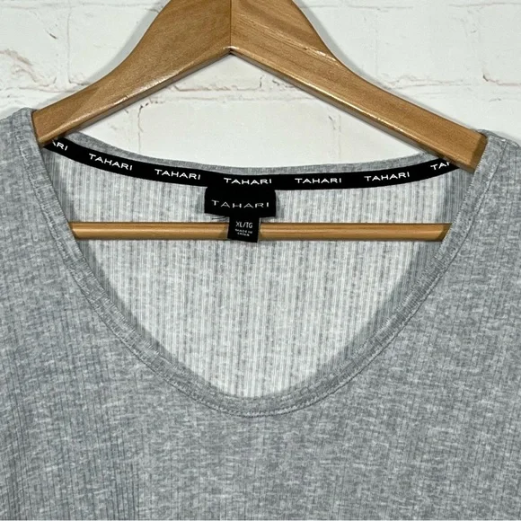 Tahari Scoop Neck Ribbed Top Womens Size XL Gray Long Sleeve Pullover Knit - Picture 3 of 10